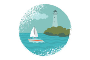 Download Retro Distressed Style Sea with Sail Boat and Lighthouse - Distressed style Collection